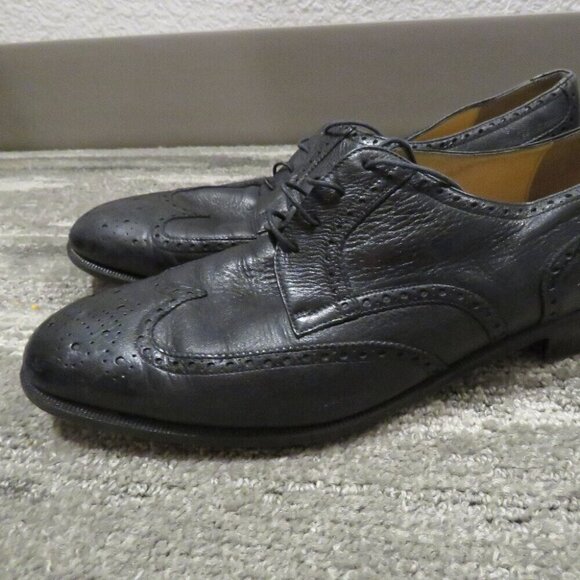 SALVATORE FERRAGAMO Black Leather Wingtip Brogue Oxford Shoes - Size US 9.5 D - Picture 2 of 16